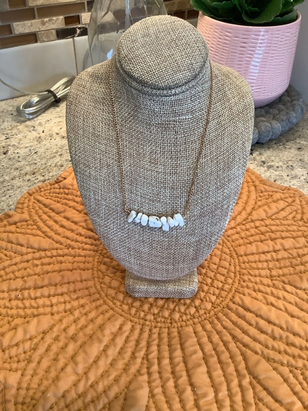 Women’s Howlite White Stone Bar Necklace - Jewelry